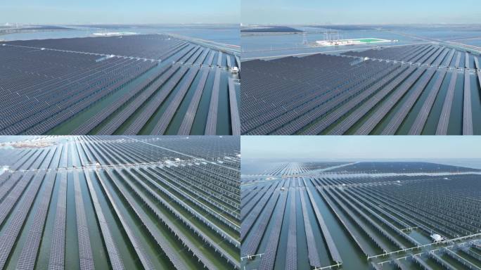 4K航拍 太阳能水上光伏新能源发电