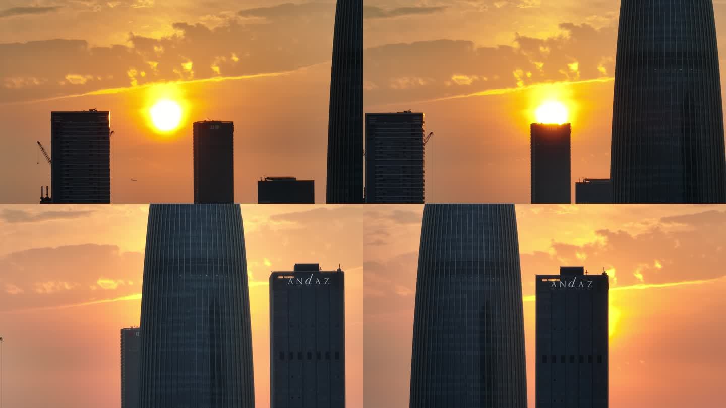 航拍深圳湾夕阳下的建筑群