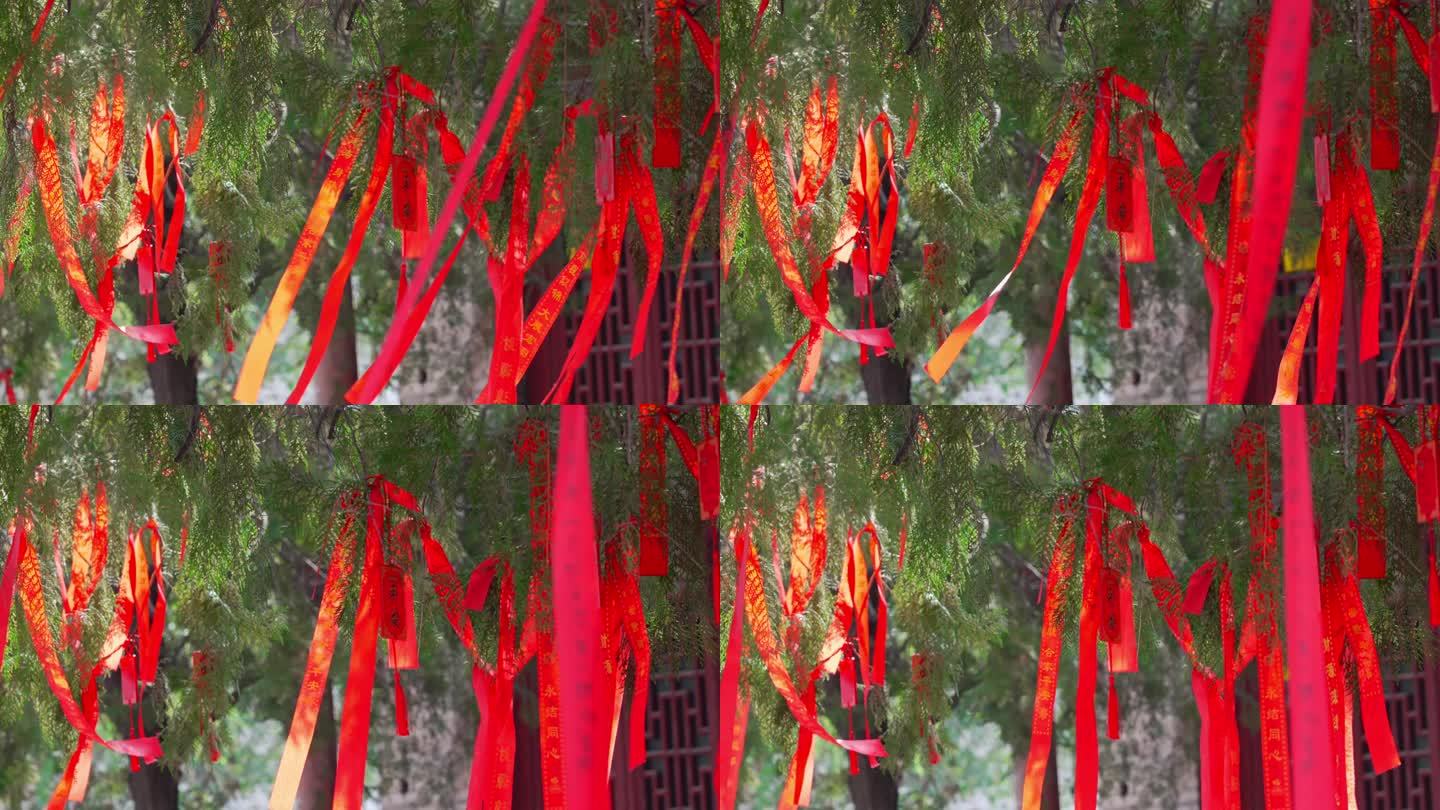树上的红丝带许愿带祈福带