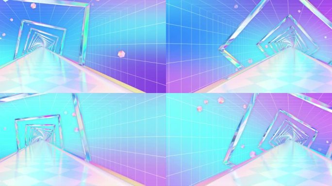 【8k】梦幻唯美蓝色镭射几何体穿梭