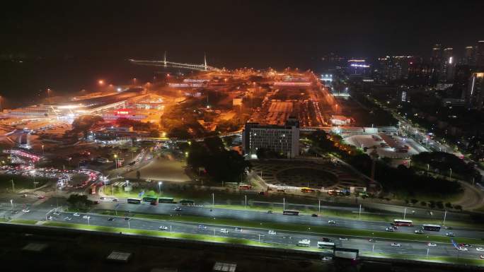 深圳南山区夜晚夜景航拍车流交通科苑南路广