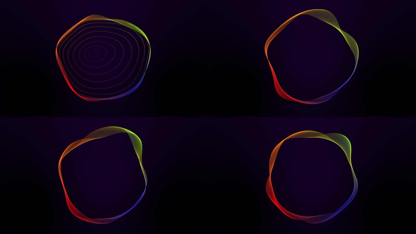 充满活力的圆圈线条圆帧动画与空白的文字空间。谱线动画4k。