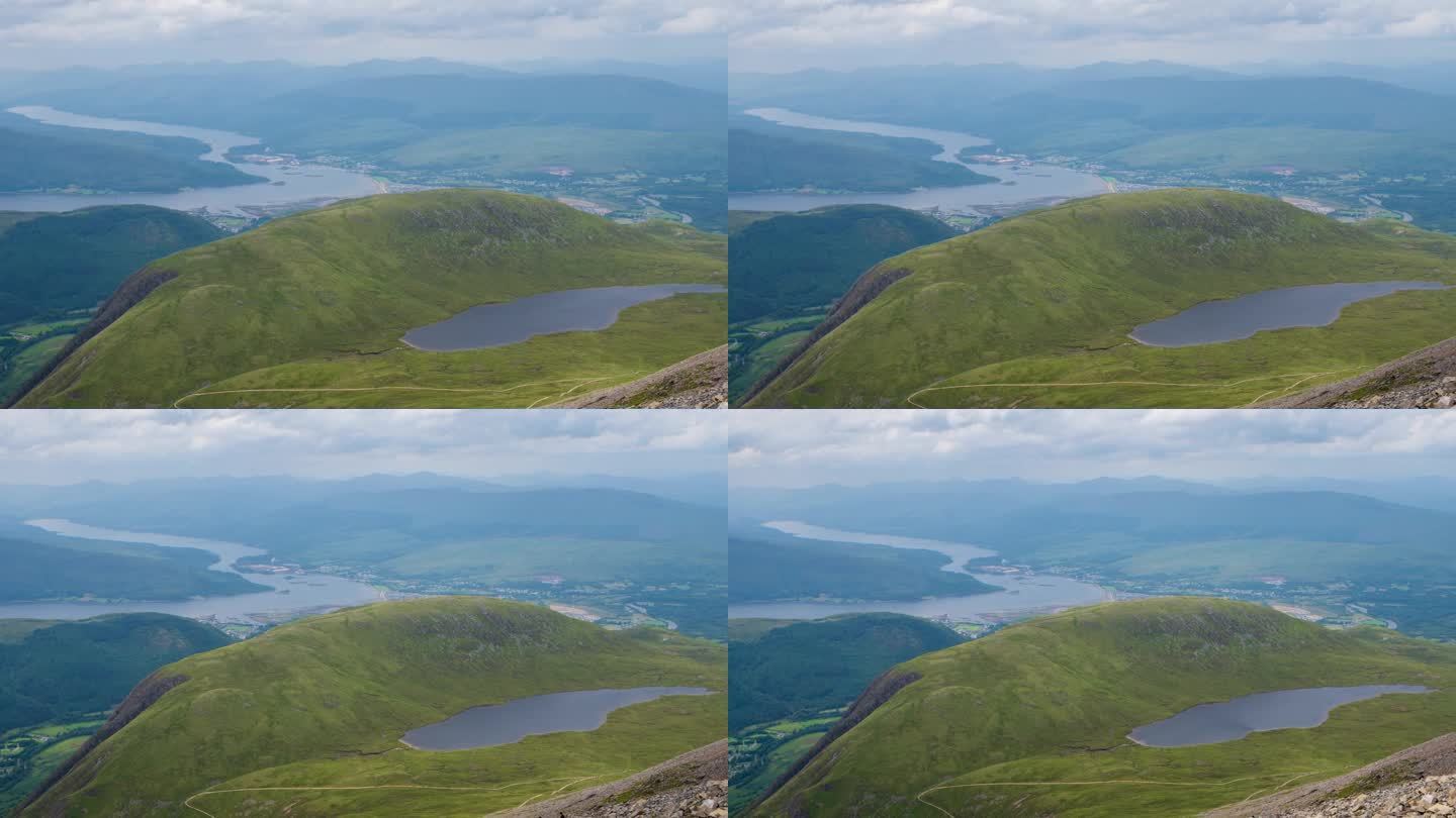 苏格兰威廉堡本尼维斯徒步路线上的威廉堡、艾尔湖和半山腰洛肯- 4k延时拍摄(缩小)