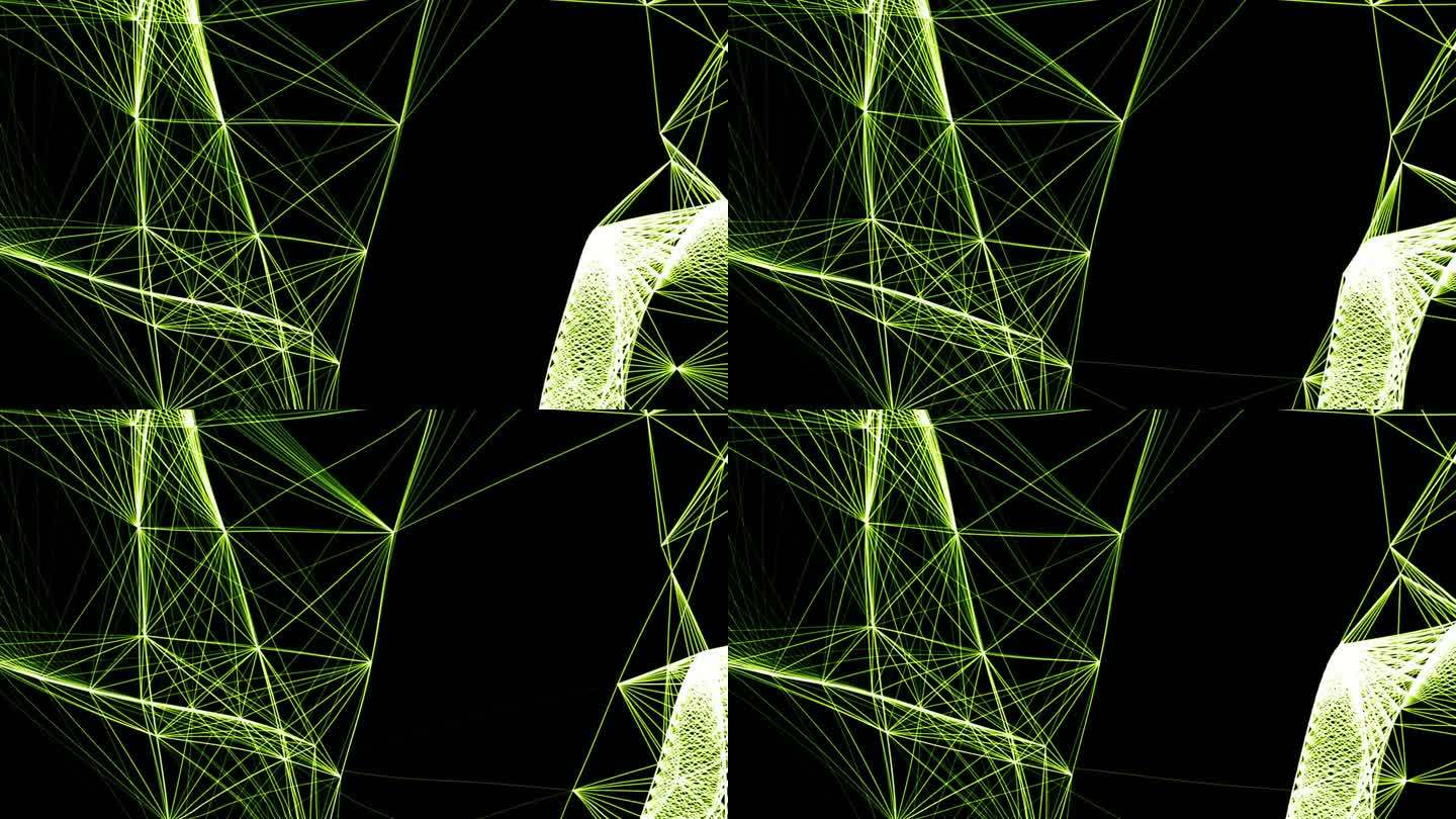 抽象的移动发光的点和线的丛。网络或数字连接。技术背景。3 d渲染。4 k。无缝循环。