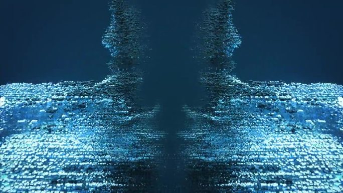 镜像数据波，可循环-蓝色-抽象技术背景，人工通用智能，AGI，心理学