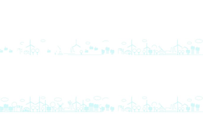 绿色能源城市的动画线性蓝色图标。绘制线条符号。可持续发展、环保、可再生能源、绿色科技的理念。插图孤立