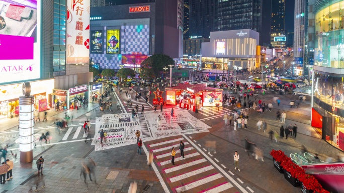 8K重庆观音桥夜景人流延时