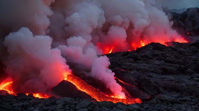 火山爆发飞溅的熔岩