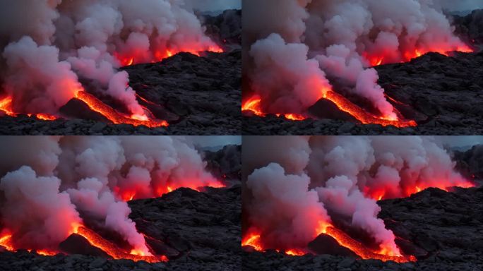 火山爆发飞溅的熔岩