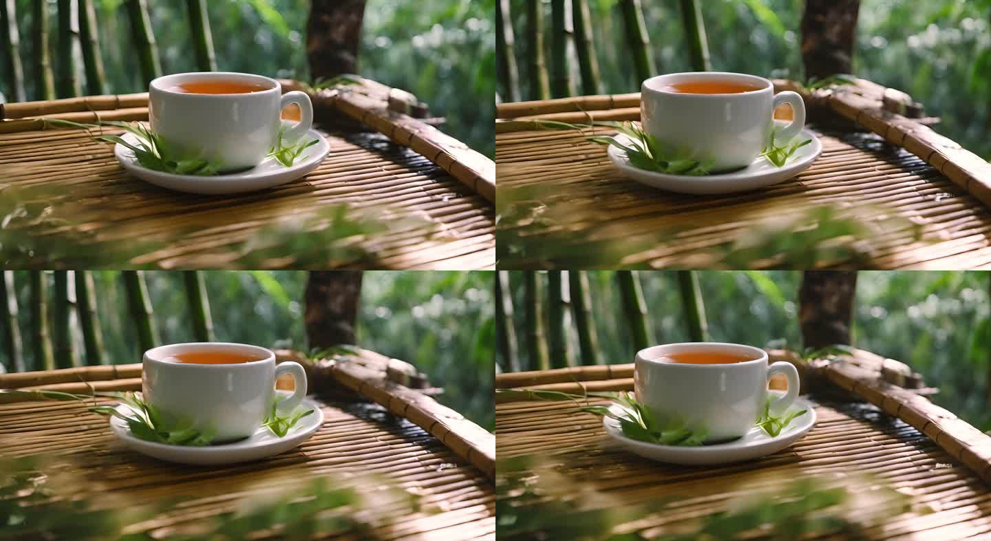 竹林 喝茶 茶杯 养生 静心