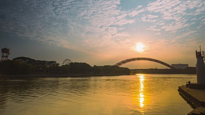 206-道路交通延时-龙湾河道夕阳晚霞