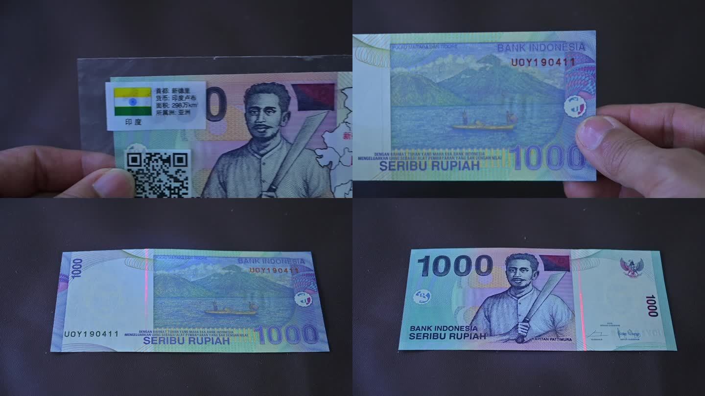 新德里-印度-钞票钱币展示-微距特写