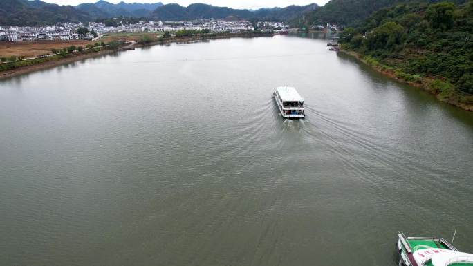 游船新安江山水画廊自然风光古村落航拍