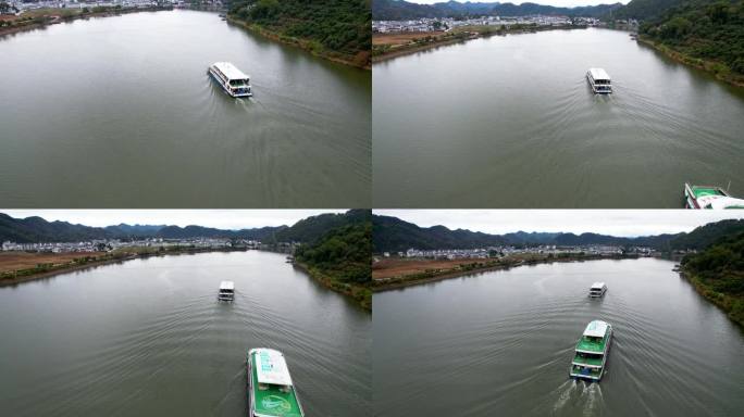 游船新安江山水画廊自然风光古村落航拍