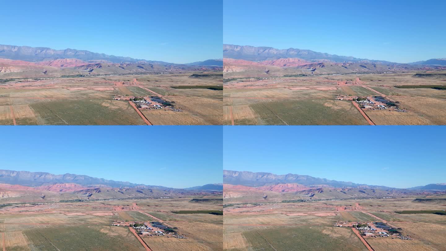 风景优美的自然景观与田野和山脉在飓风城，犹他州-无人机拍摄