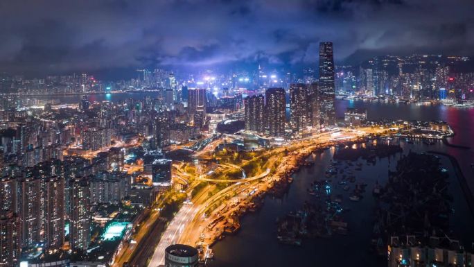 未来的鸟瞰商业区/香港的智慧城市