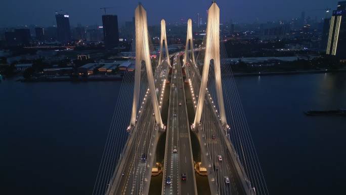 广州番禺洛溪大桥夜景航拍