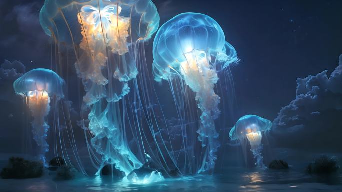 4k神秘梦幻漂浮水母
