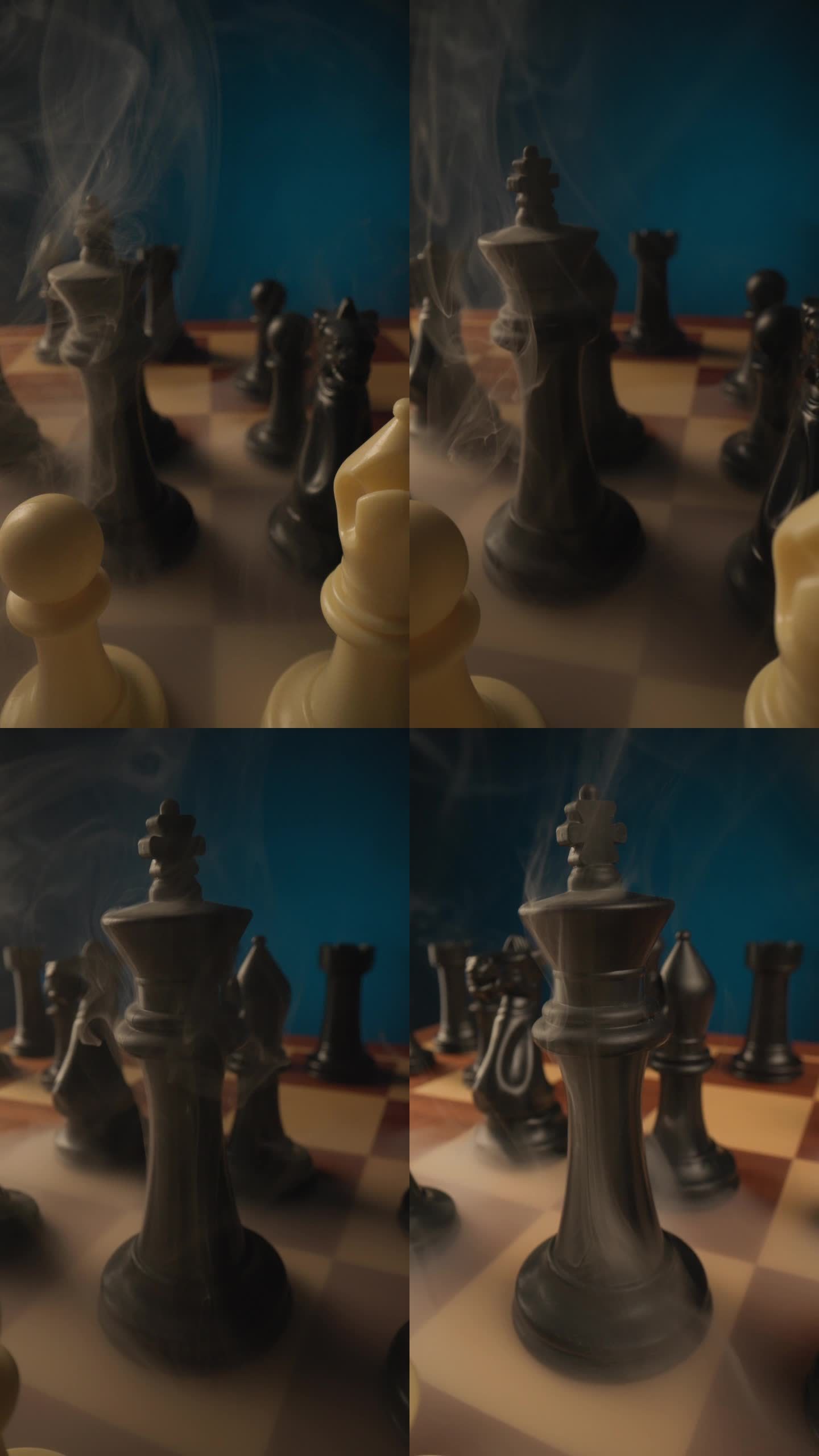强大的战场中有硝烟的棋子，视频集中在主力棋子上，黑王被暴露