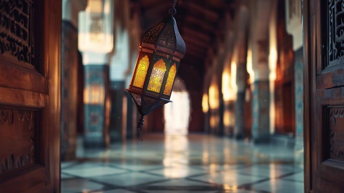 清真寺上悬挂的斋月灯笼