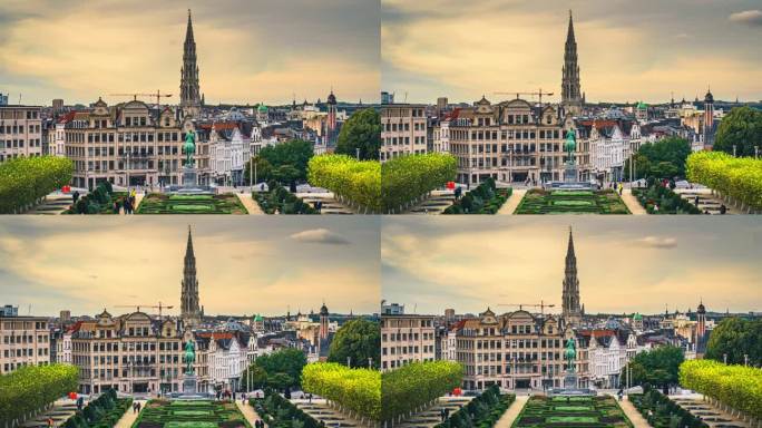 从Jardin花园拍摄的布鲁塞尔大广场是日落时分比利时布鲁塞尔或布鲁塞尔市的中心广场。欧洲，旅游和旅