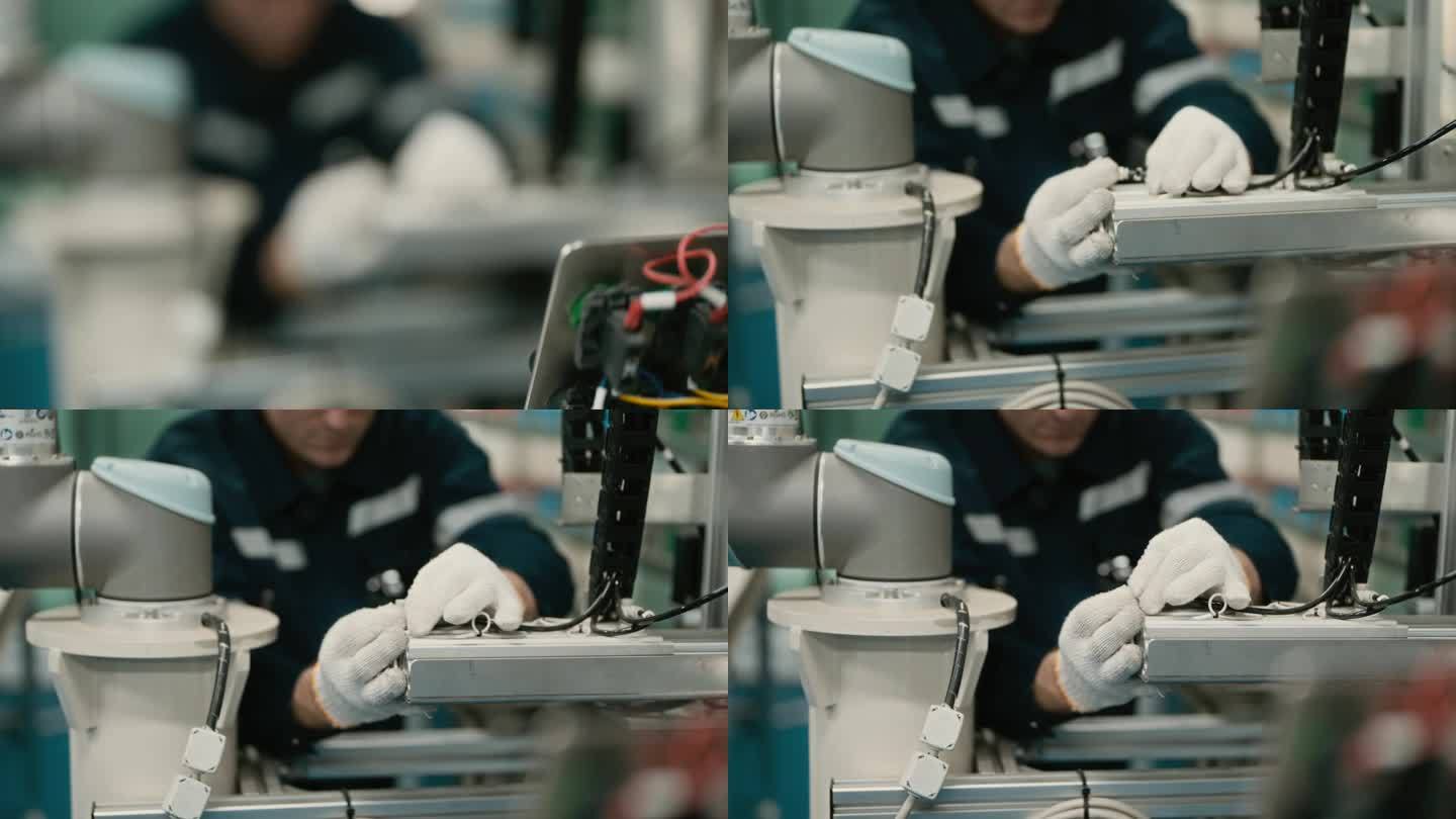 未来制造业:熟练的工业工程师操作机械臂的控制面板-提高工厂效率。