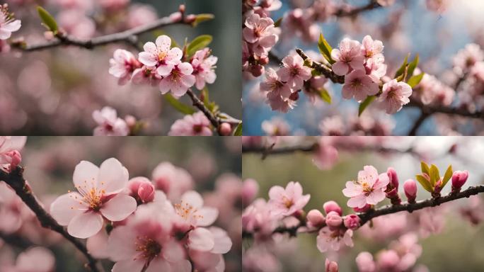 春季粉色花朵桃花特写素材合集