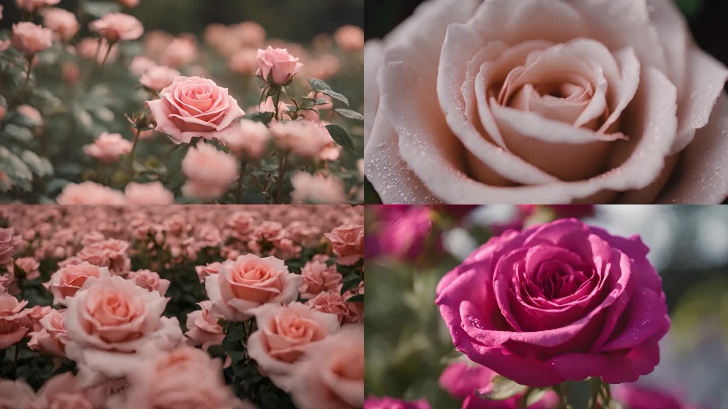 4K玫瑰花白玫瑰红玫瑰粉玫瑰