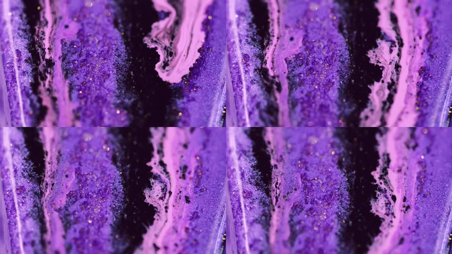 闪光液溢出油漆滴紫粉混合墨水