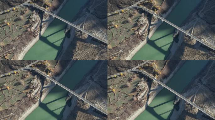 俯拍雅鲁藏布江上的大桥