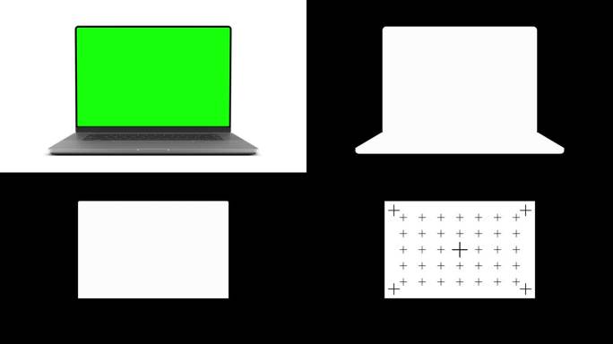 无框屏幕笔记本电脑;当显示器打开时，相机滑出。视频有绿屏、亮度哑光蒙版和屏幕跟踪层。60fps 4K