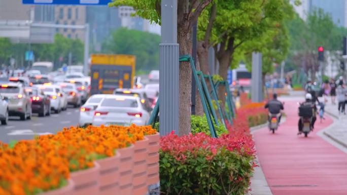 城市马路街道街头街景上班下班高峰期汽车车