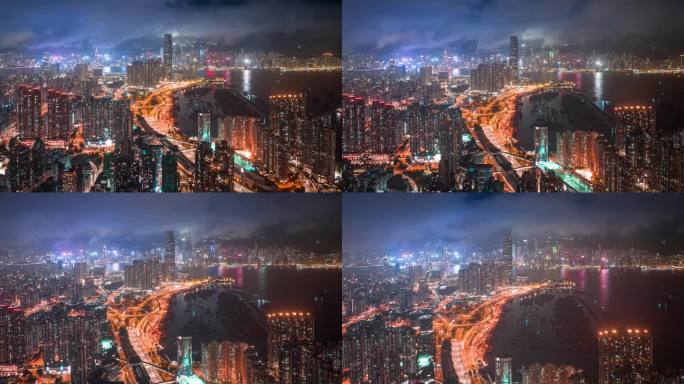 未来的鸟瞰商业区/香港的智慧城市