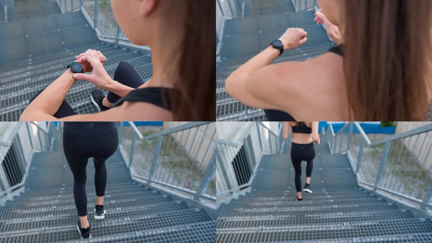 健康的女运动员设置智能手表跟踪器，开始她的训练
