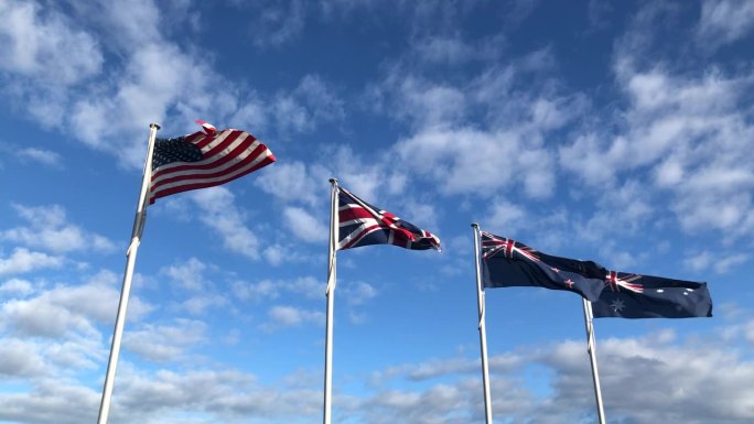 美国，英国，新西兰和澳大利亚的旗帜-西方盟国，大英帝国现在和以前的殖民地。