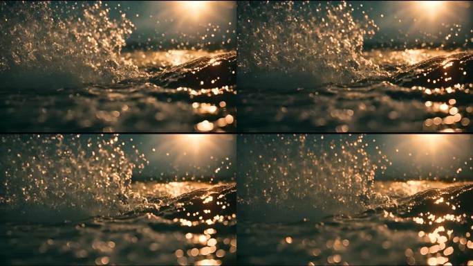 近距离的海洋 夕阳下的浪花