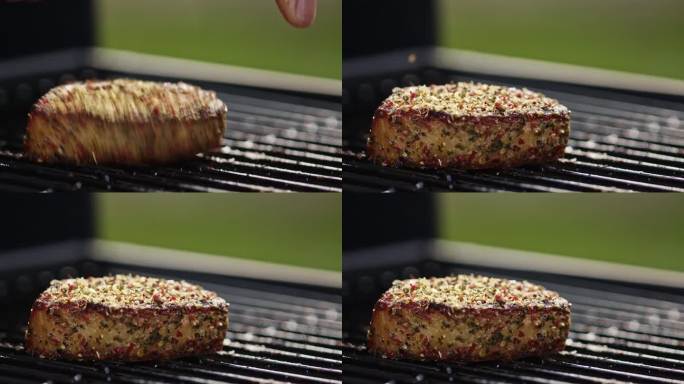 烤肉上的调味猪肉吃饭国外料理美食视频素材