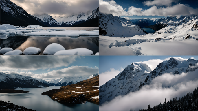 雪山河流湖泊云雾缭绕延时风景