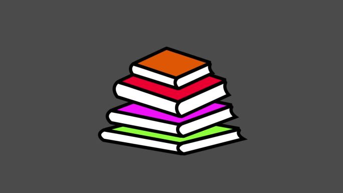 一堆彩色的书在灰色的背景上动画。