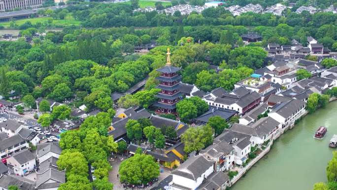 江苏苏州市姑苏区寒山寺风景风光航拍江南水