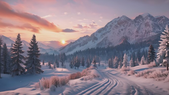 日出云海雪山