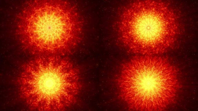抽象的背景与明亮的橙色球体粒子发射光线。魔法粒子以分形能量运动。由颗粒组成的明亮的球形球。科幻背景