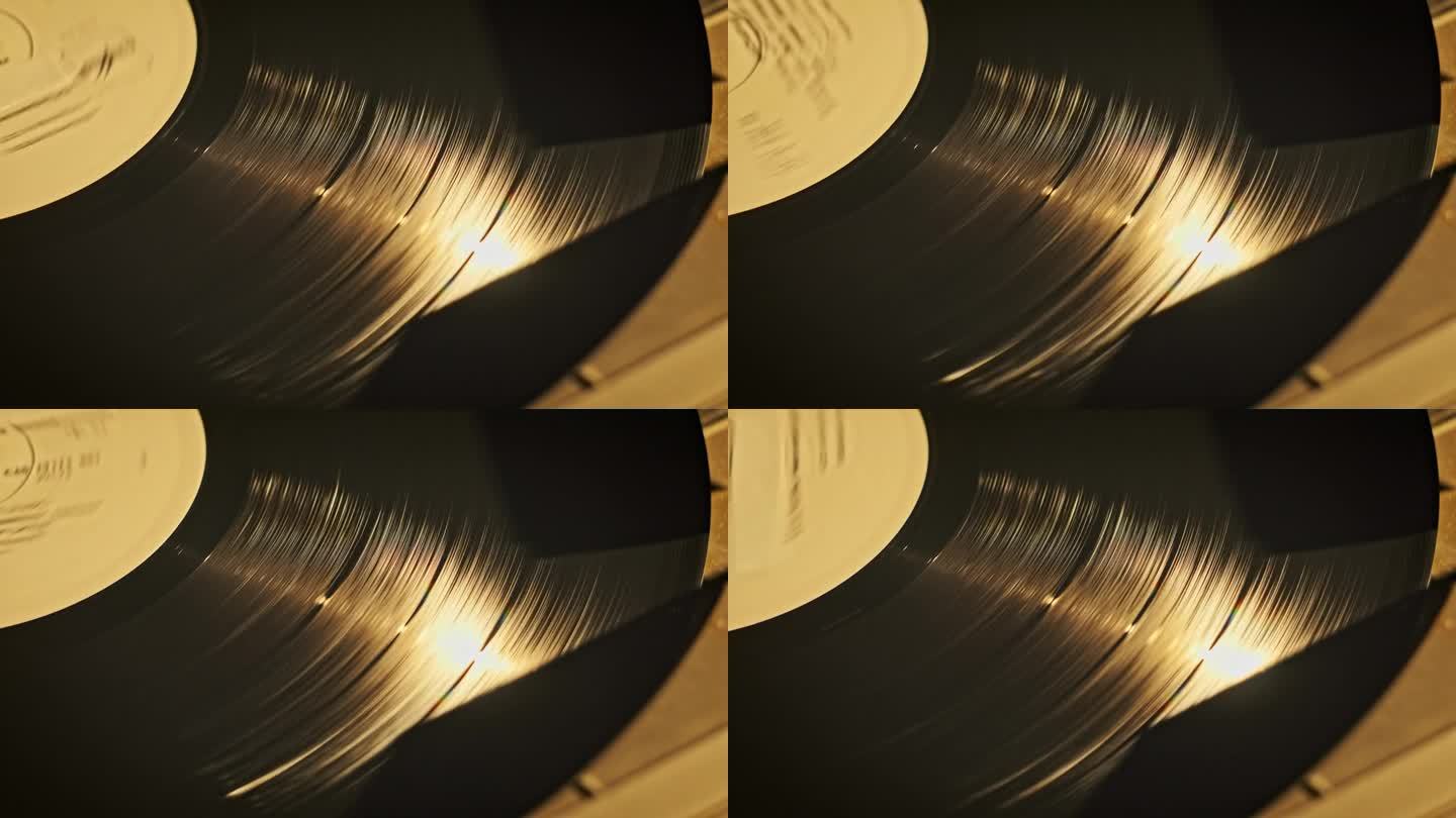 复古黑胶唱片旋转特写上的复古转盘