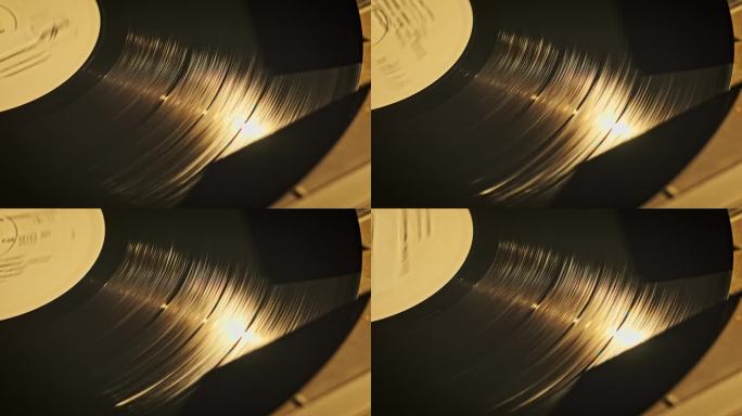 复古黑胶唱片旋转特写上的复古转盘