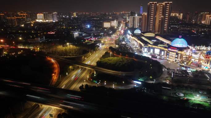 江苏常州江南环球港夜景航拍延时新北区夜晚