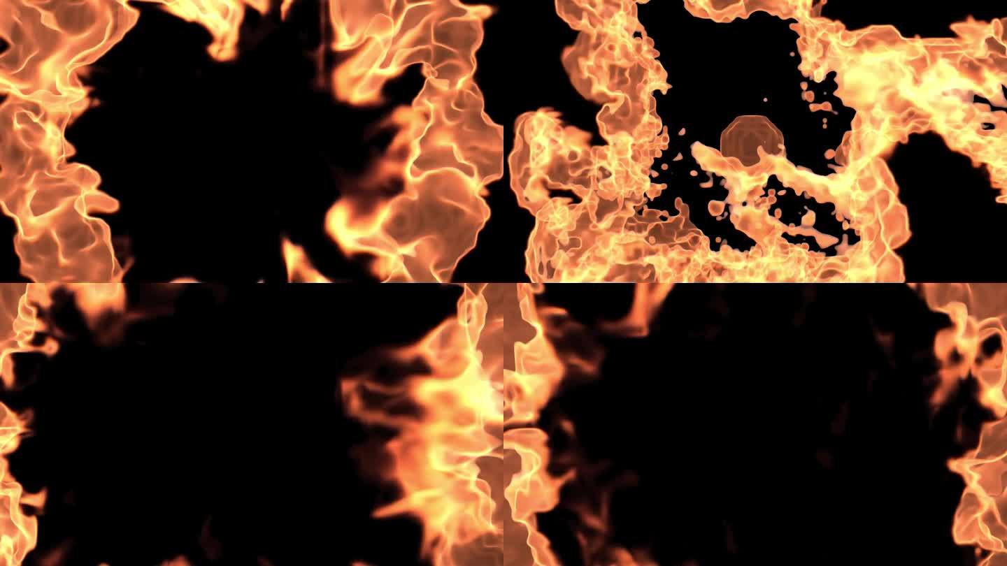 火热的过渡燃烧燃料在透明的背景。
火，火焰，爆炸，烟雾，烟雾和燃烧视频转换上
透明背景与alpha通