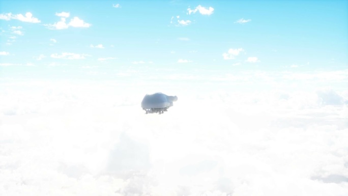 军用未来船在云中飞行。入侵。