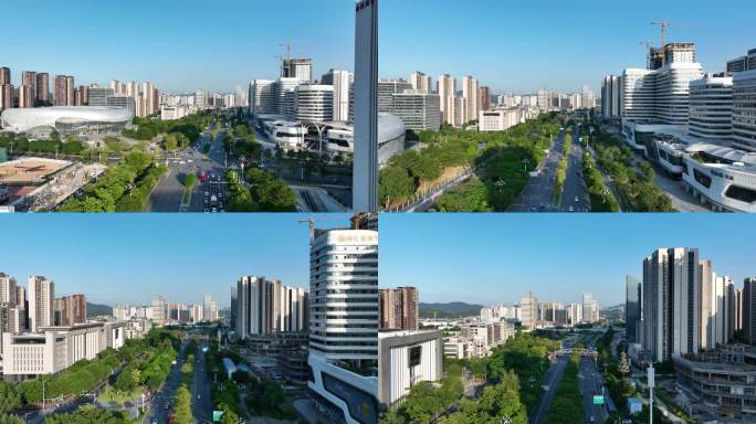 广州黄埔区城市建筑风光航拍道路交通车流
