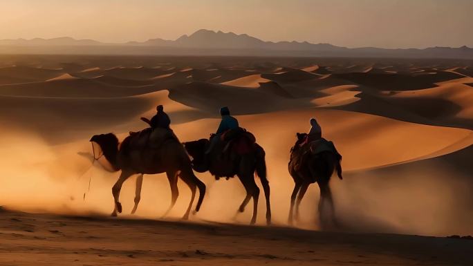 沙漠骆驼古代丝绸之路敦煌壁画西域古代集市