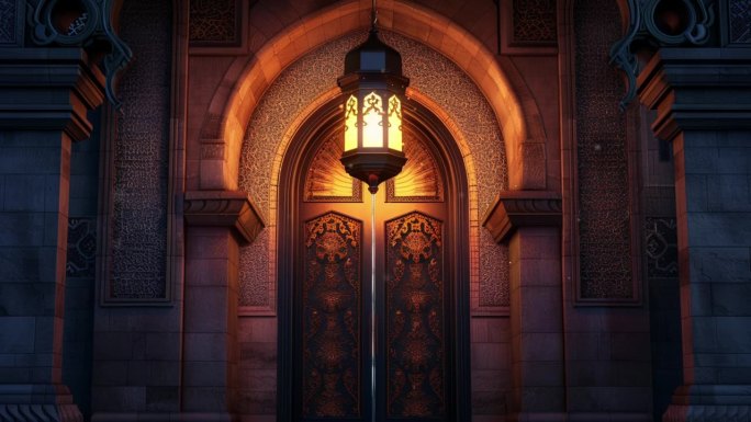 清真寺上悬挂的斋月灯笼